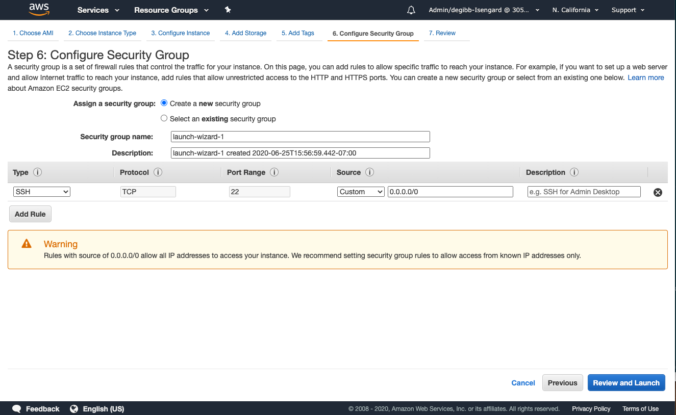 Configure security group